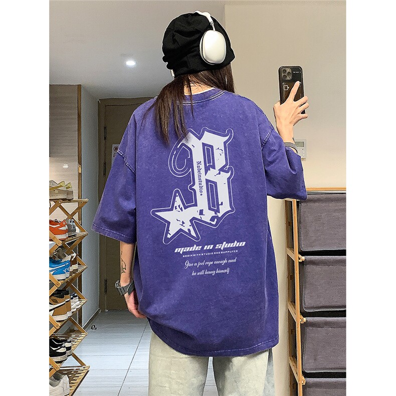 EQ205*水洗美式复古短袖男女学院风做旧T恤潮流印花体恤中性风,男装T恤,电商C306-1