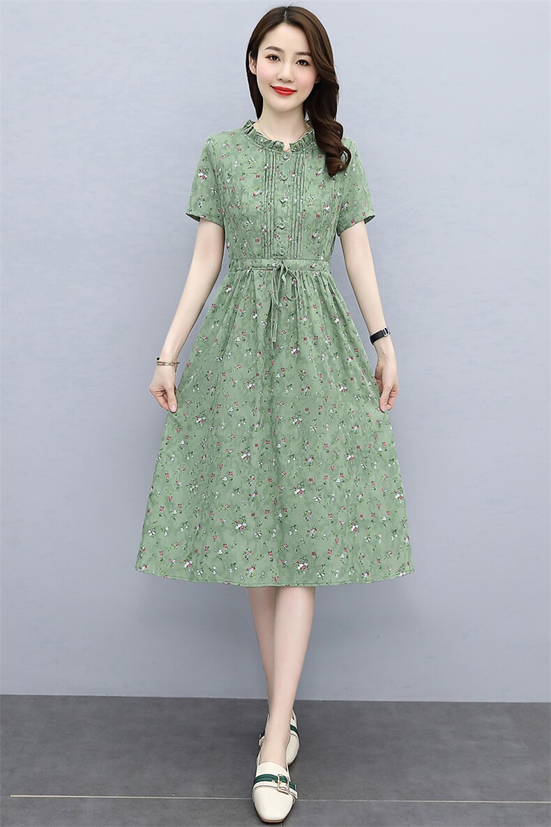 欣贝拉2022夏装新款短袖棉麻印花连衣裙冰凉棉料,女装连衣裙,欣贝拉