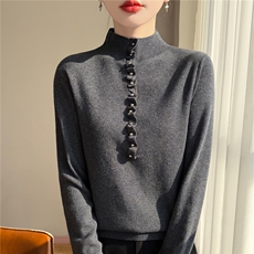 2026年秋季通勤套头时尚百搭通勤多扣木耳边，女装羊毛衫，凯思米羊绒