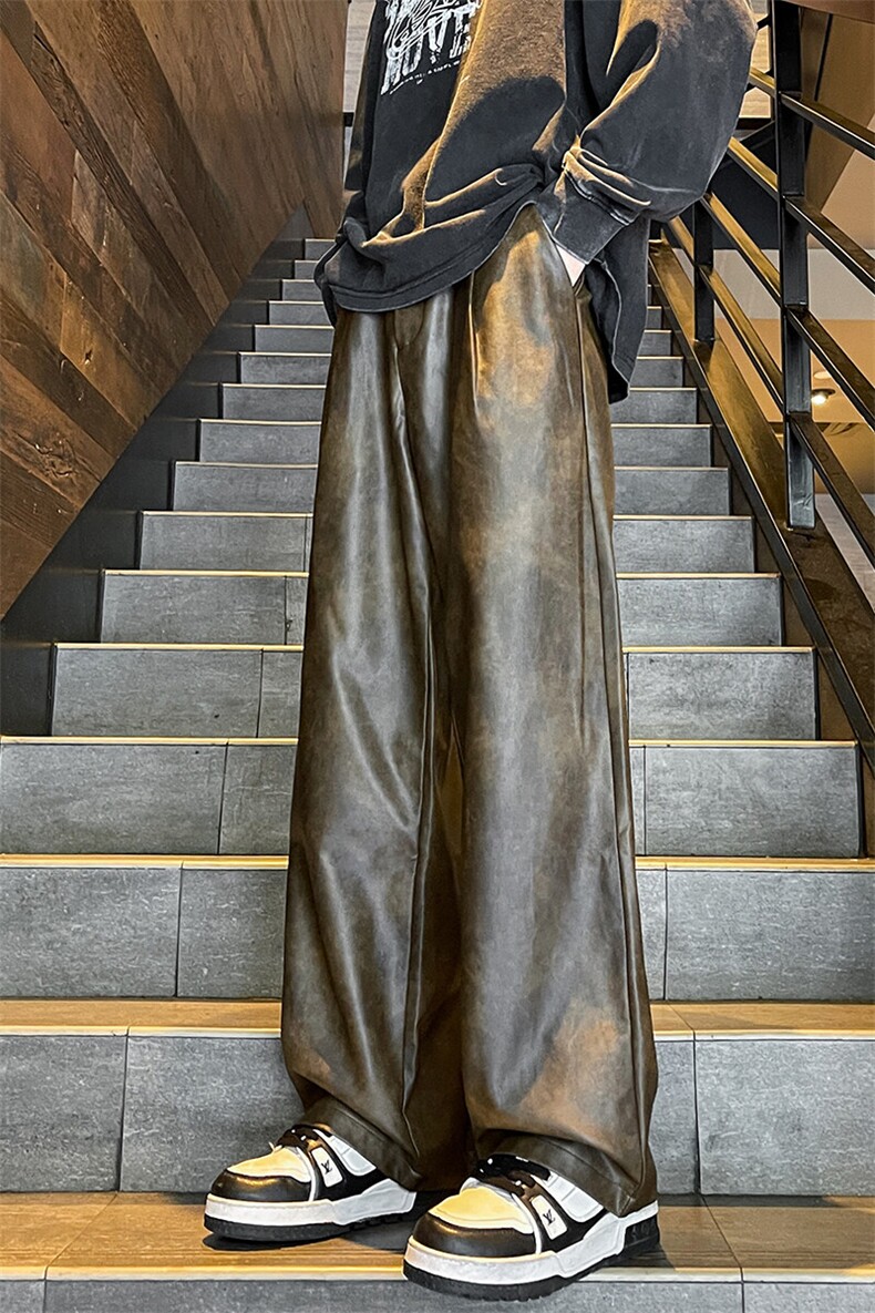 8XL-M特大码皮裤男直通休闲裤软软PU皮宽松阔腿男K9102P75控95,男装皮裤,电商D206-1