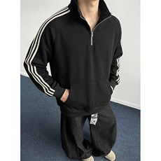 抖音得物品质26春装新款男女美式高街纯色半拉链织带立领卫衣CM29，男装卫衣，电商A486