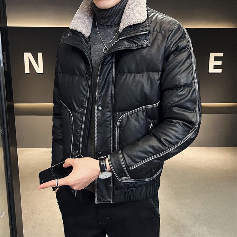 冬季店主皮羽绒服简约羊羔毛时尚保暖外套男0810-P185，男装羽绒服，电商D327