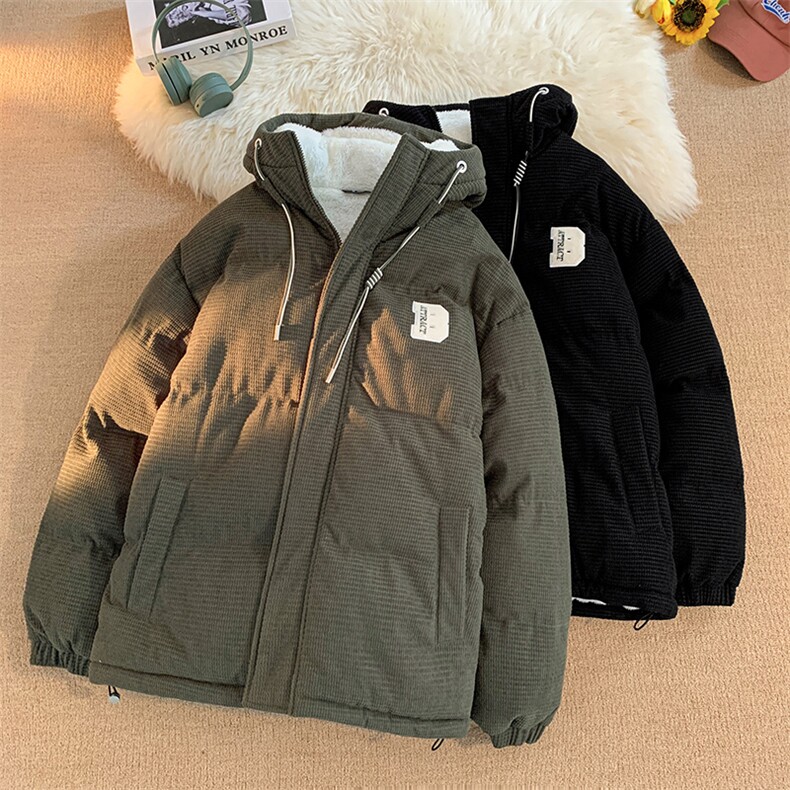 冬季青少年灯芯绒连帽棉衣潮牌羊羔毛加绒加厚棉服外套5305-P85,男装棉衣,电商B306