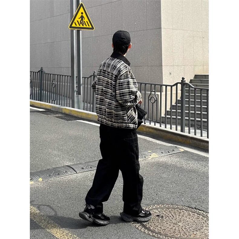 J9759-P84美式复古百搭宽松休闲翻领短款格子夹克外套,男装夹克,星座617A-2