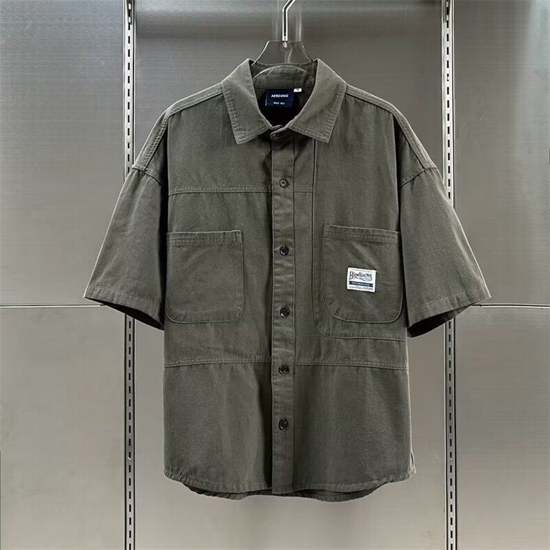 潮工装五分袖衬衣简约短袖衬衫男士日系复古刺绣痞帅TT001-P45,男装T恤,星座911-3