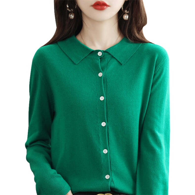时尚翻领长袖毛衣女修身显瘦针织衫优雅百搭气质款,针织衫/毛衣,琳华羊绒