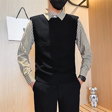 24秋冬新款男士条纹衬衫毛衣假二件男冬季打底衫301A-1/M81/P75，男装T恤，星座301A-1