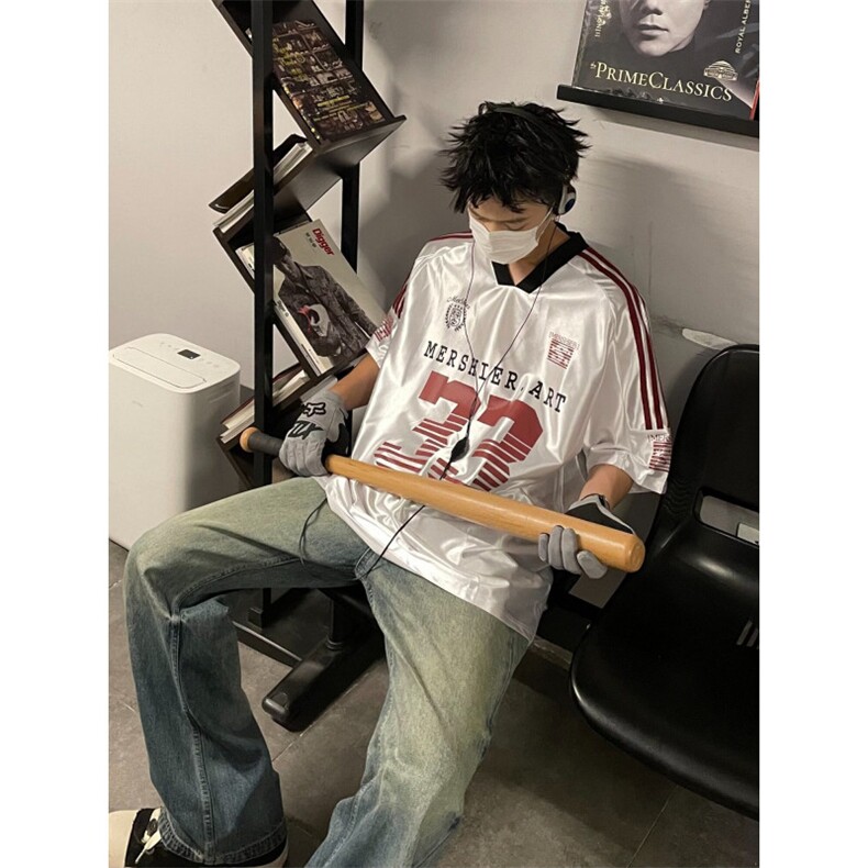 美式冰球服jerseyfit球衣运动缎面透气短袖T恤男女宽松上衣,男装T恤,星座506A