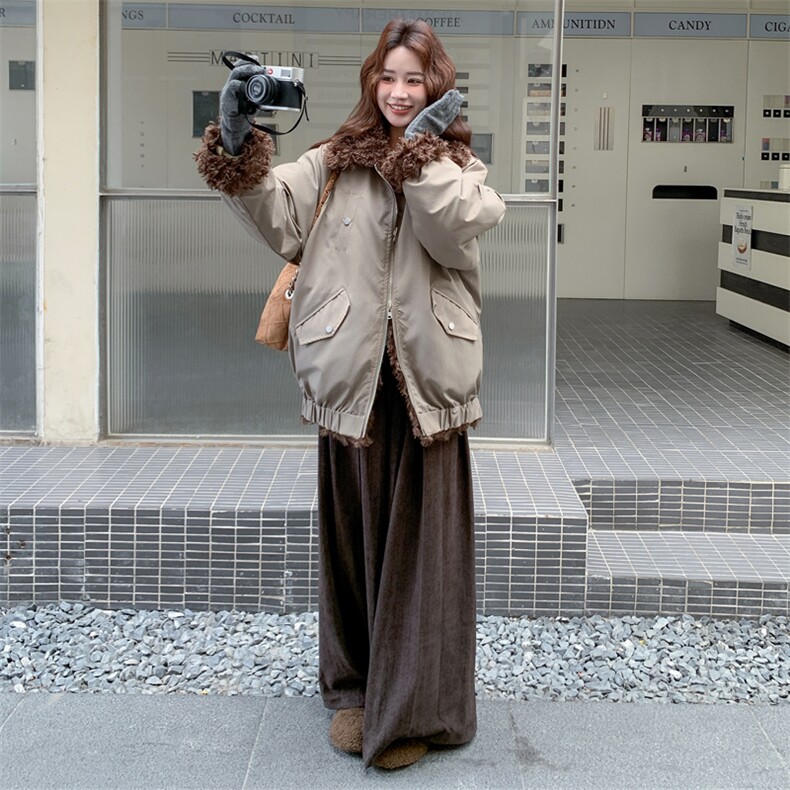 【现】【货】复古羊羔毛拼接工装派克服2C158-6025-P205-K298,女装棉衣/棉服,2C158