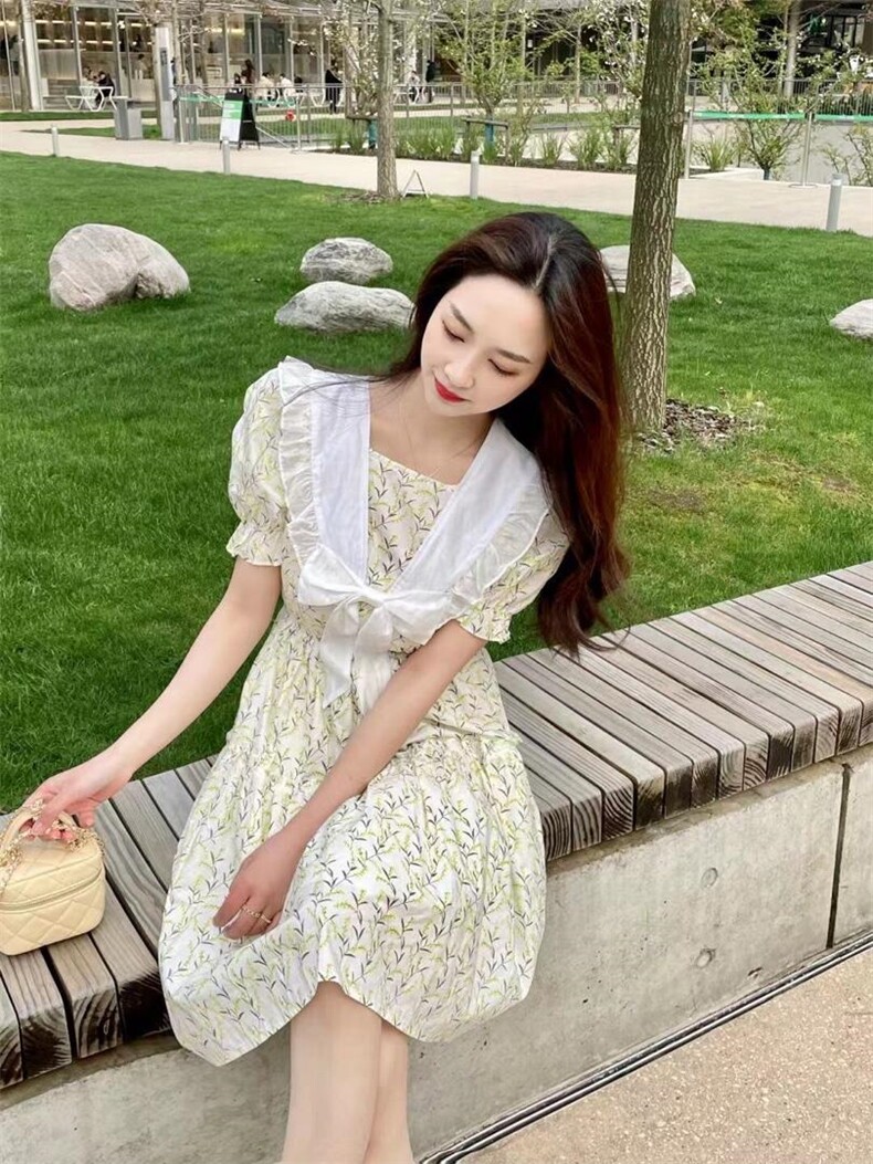 清新蝴蝶结连衣裙，女装连衣裙，雾灵水Lady-Lin