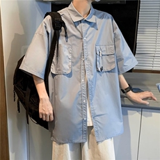 青春流行五分袖新款时尚潮衬衫格子百搭原宿男潮流夏季，男装衬衫，星座716-2