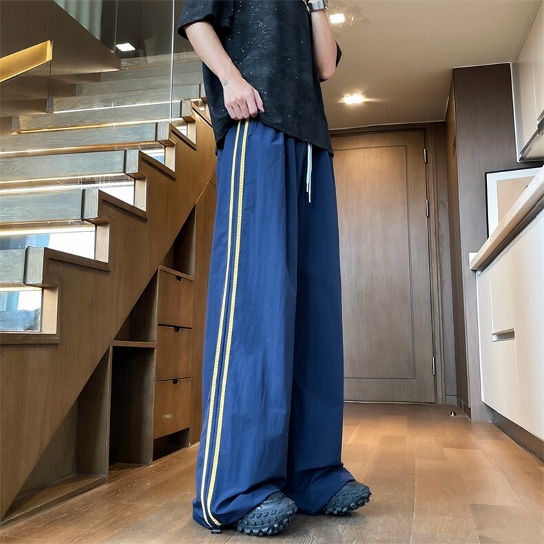 美式复古条纹拼接休闲裤男款宽松直筒速干百搭运动裤子,男装休闲裤,星座410-7