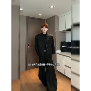 2026美式满天星垫肩西装西服男春秋大码潮牌痞帅西装高街百搭外套图片