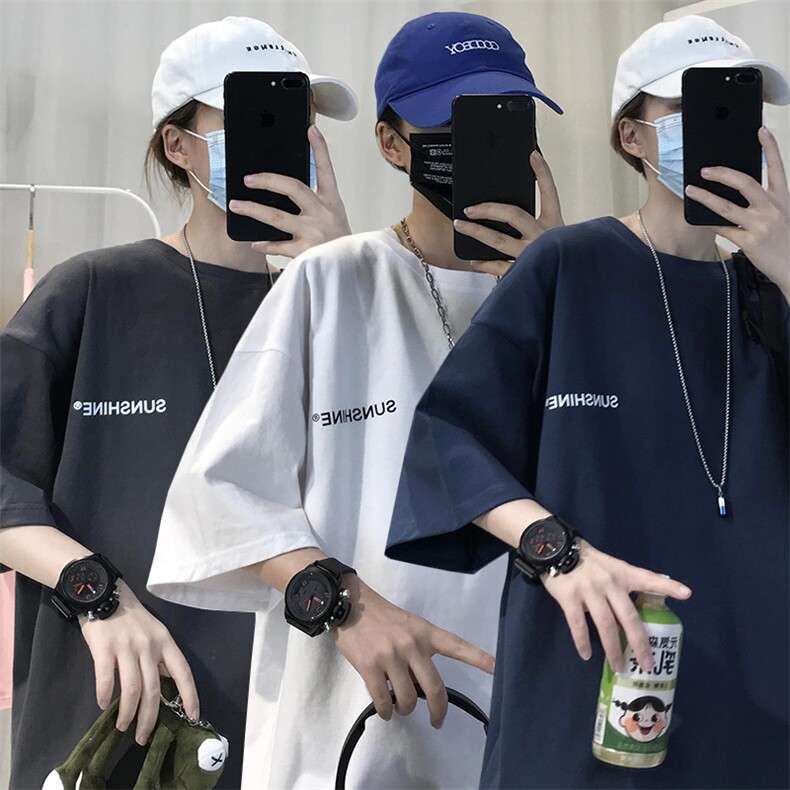 T06常年款男士休闲字母印花T恤衫外套圆领半袖五分袖TEE男女中性图片