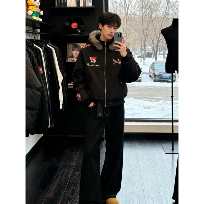 网图工装派克棉服可拆卸毛领连帽座山雕夹克棉衣A025-KY1819-P80,男装夹克,电商A025