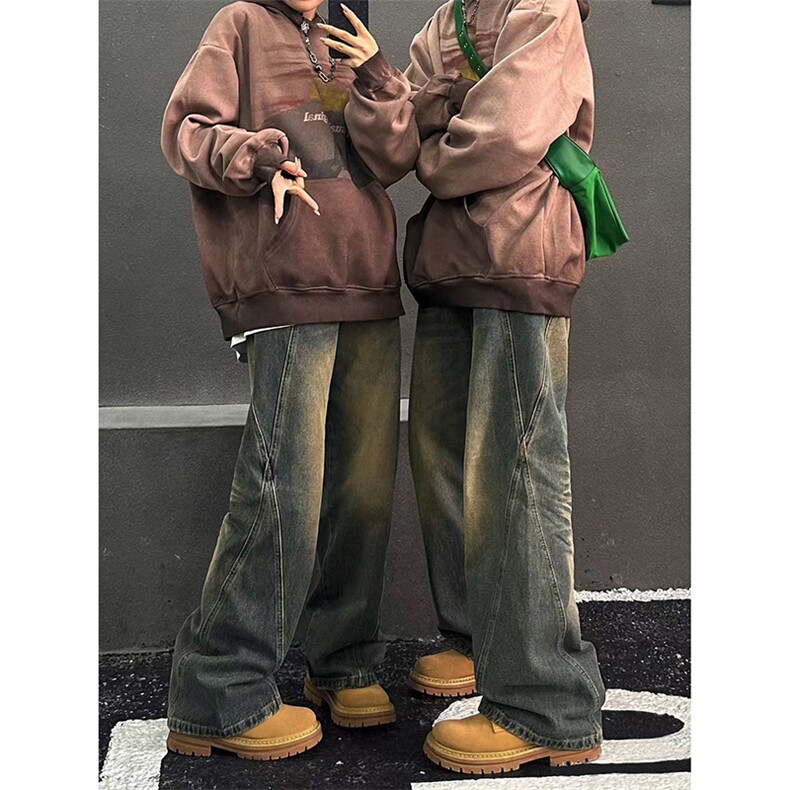 【网图】B221美式ins高街重工艺宽松微喇牛仔裤LK24391-特P52控88图片