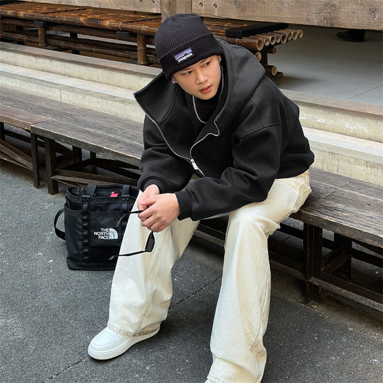 抖音得物高品质25秋冬美式高街宽松结构防风高领连帽卫衣外套W60,男装卫衣,电商A486