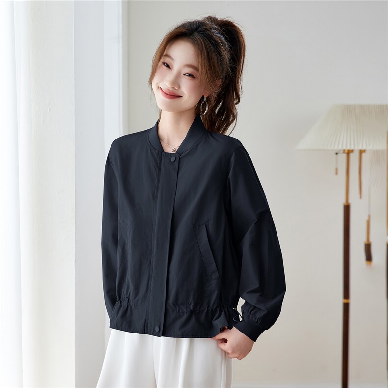 2026年春季宽松立领纯色棒球服短外套夹克开衫,女装短外套,简韵佳