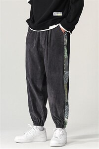 日系2024秋冬款撞色拼接灯芯绒束脚运动休闲潮牌卫裤8801-P50控69,男装休闲裤,星座914-3