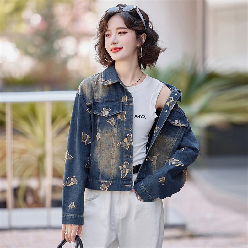 【新款现货】时尚复古蝴蝶牛仔外套2024秋季新款,女装短外套,慕依路