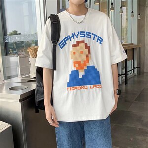 男潮流夏季发泡颗粒字母T恤宽松短袖T054P28图片
