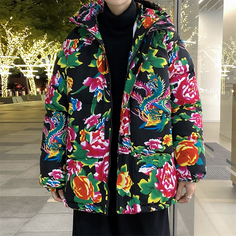 MY206东北大花连帽加厚保暖防寒棉衣外套风特色棉服情侣花衣,男装棉衣,星座115A(原星座507）