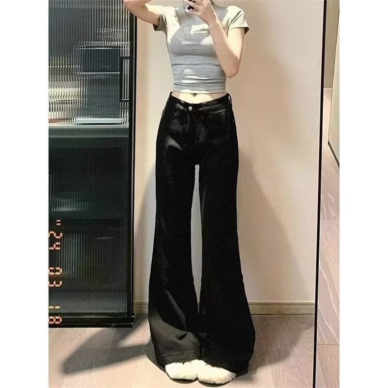 W10882-P38特批网图现货美式复古高街黑色微喇加绒加厚牛仔裤,男装牛仔裤,星座1608
