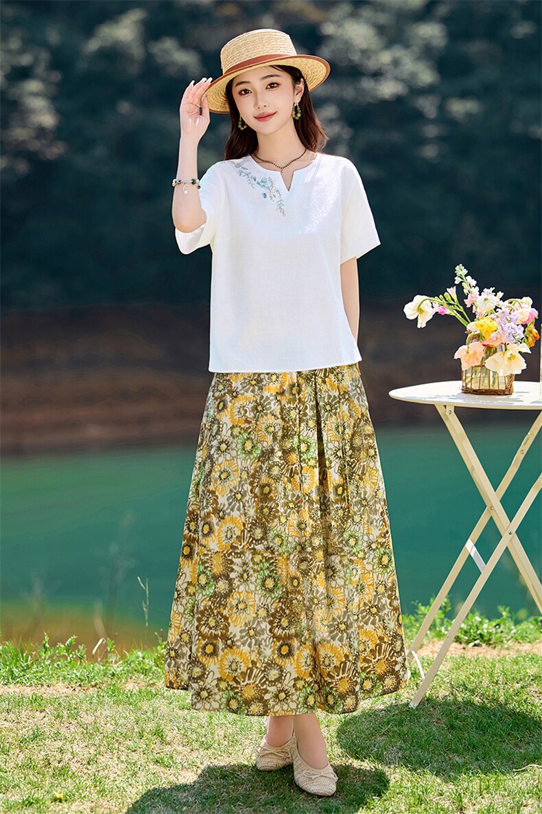 夏季薄款纯棉碎花半身裙女2026新款时尚气质妈妈洋气减龄休闲裙子,女装半身裙,倪叶myz