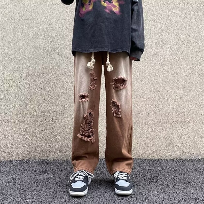 破洞牛仔裤男高街痞帅韩版潮流2026夏季新款ins宽松长裤K2639-P45,男装牛仔裤,星座412