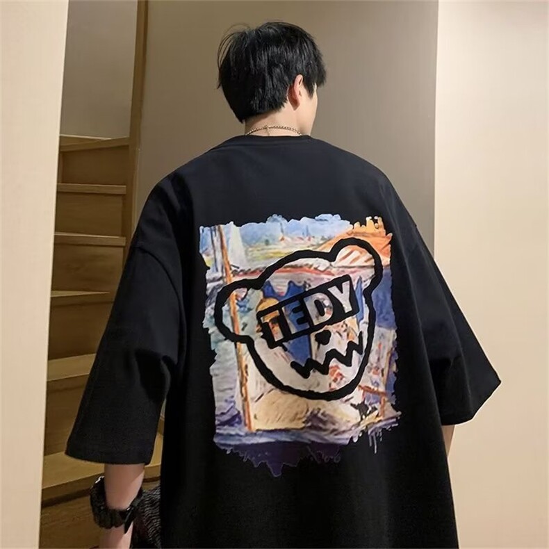 短袖男2024夏季新款重磅纯棉潮牌青少年宽松圆领T恤上衣TX406-P25,男装T恤,星座505-3