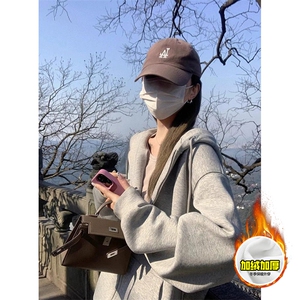 480G重磅加绒加厚硬挺boxy男女秋冬美式高街结构连帽卫衣开衫外套