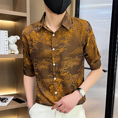 507A-CS535-P48夏季修身发型师七分袖风印花衬衣中袖衬衫，男装衬衫，星座507A（原星座306B-2）