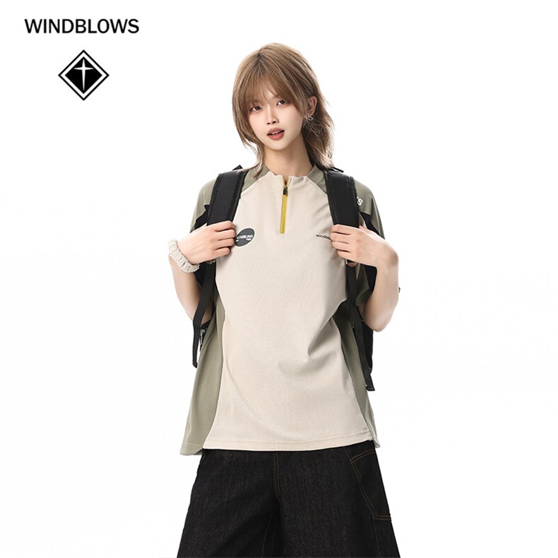 网图现货半拉链撞色凉感t恤男女户外运动训练服速干短袖RG133-P45图片