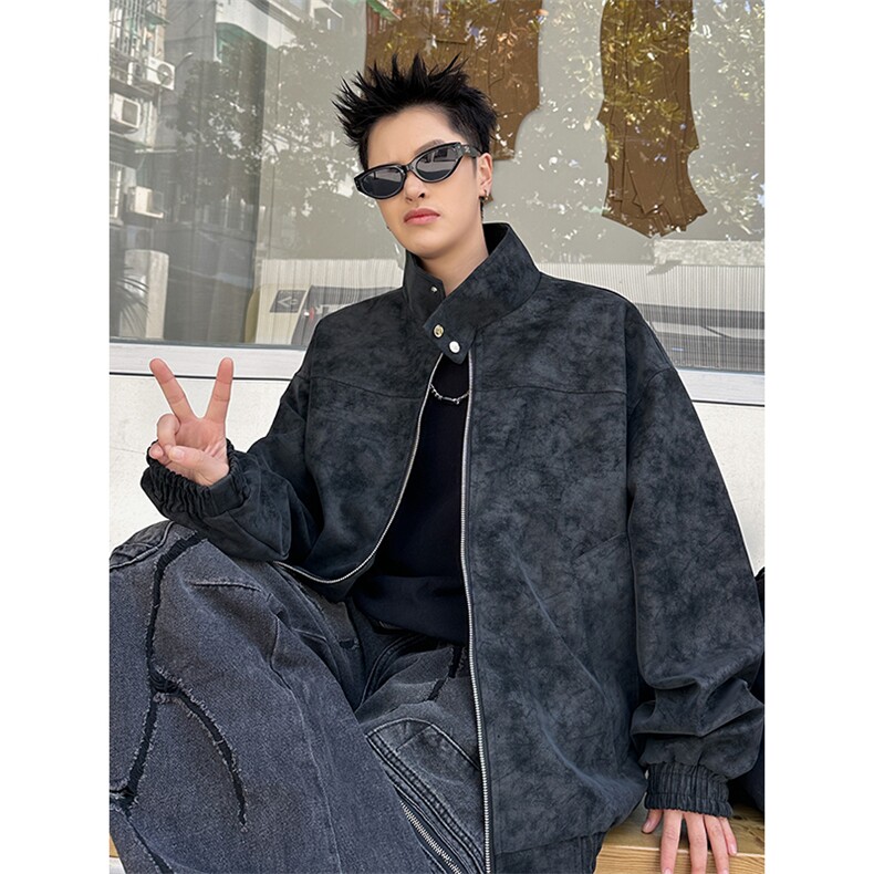 春季抖音得物品质扎染PU皮衣立领雾面皮夹克外套男6153-TP43,男装夹克,星座207
