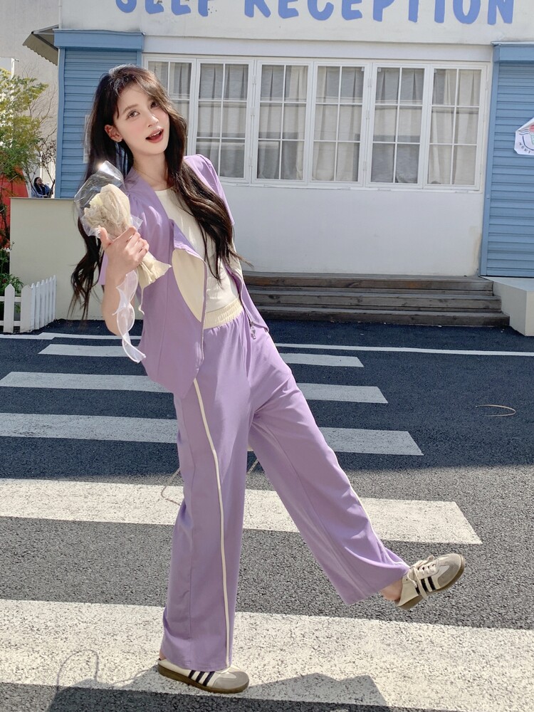 紫色短袖上衣半身裙套装女夏季2025新款时尚洋气休闲显瘦减龄穿搭,女装套装/套裙,含赞