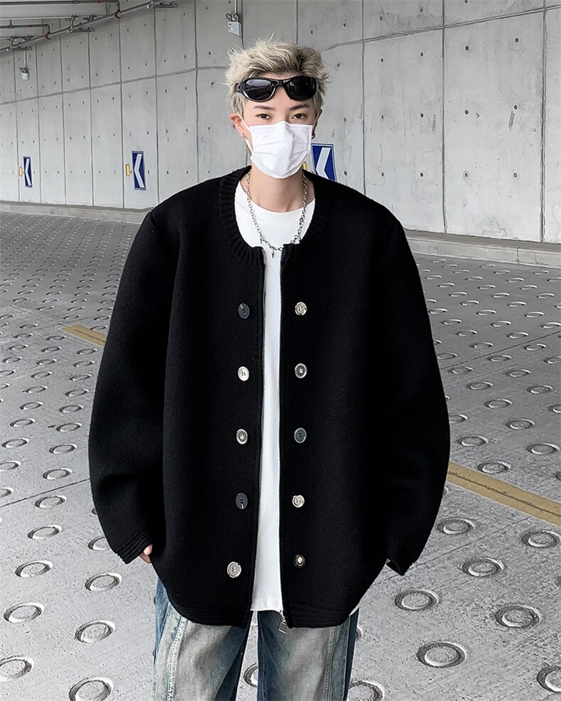 双排扣开衫毛衣男秋冬季潮流高级感上衣宽松韩系小香风针织衫外套,男装针织衫/毛衣,星座410-7