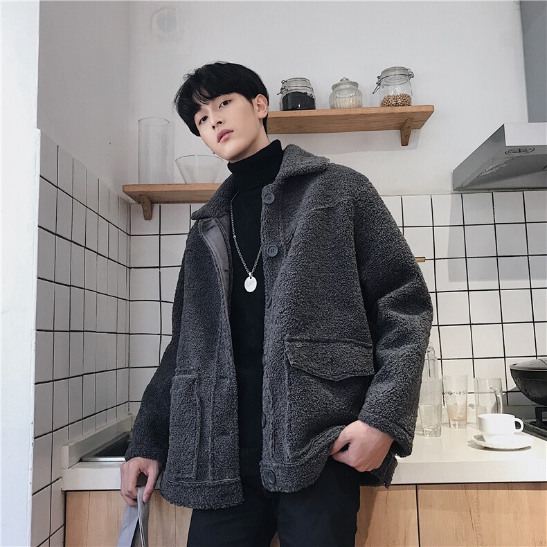 19秋冬韩版羊羔毛宽松外套短款鹿皮绒纯色加厚上衣mj227-p135,男装夹克,电商B288