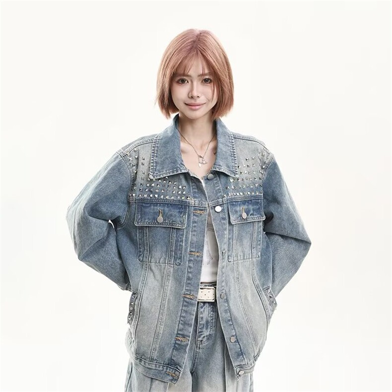 现货秋冬季新款水洗翻领多口袋潮流牛仔夹克情侣款外套JKN1244p78图片