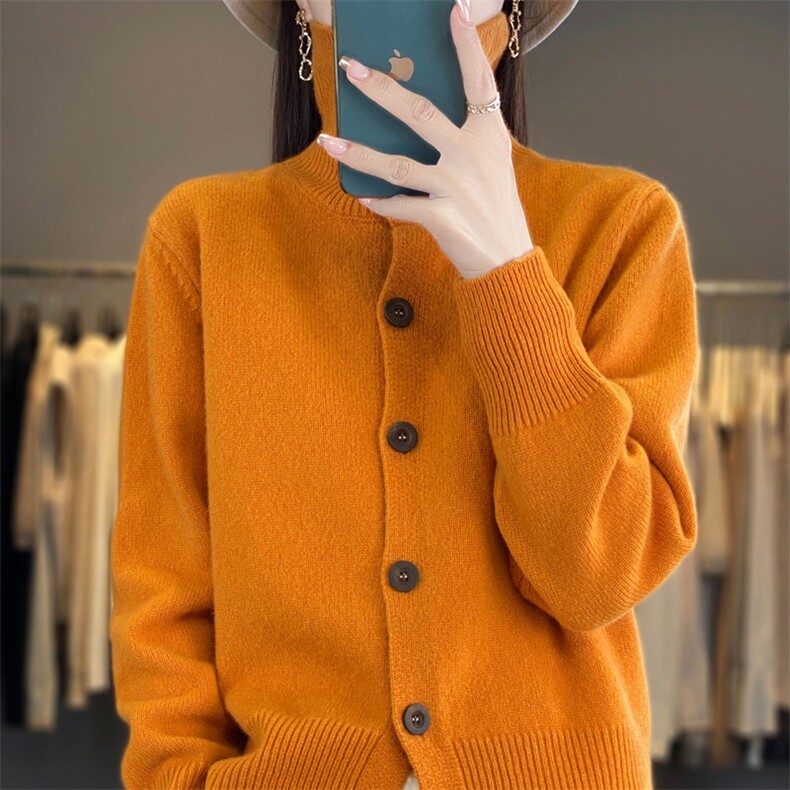 2025年秋季新款百搭女士翻领长袖羊毛开衫,女装羊毛衫,春贝羊绒
