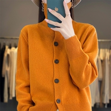2025年秋季新款百搭女士翻领长袖羊毛开衫，女装羊毛衫，春贝羊绒