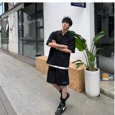 W9790-P58网图现货日系少年感穿搭男生工装套装夏季衬衫短袖，男装T恤，星座1608-2