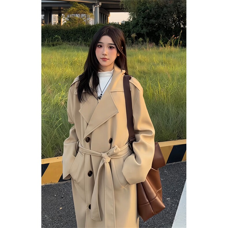 卡其色双排扣风衣外套男女同款韩系加厚外套FY3655-特P88加棉P108，男装风衣，电商B295