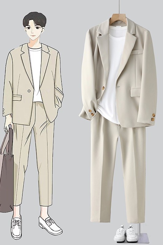 新款男士秋季宽松休闲港风西服套装衣服+裤子XZ809-P150,男装西服套装,星座505-3