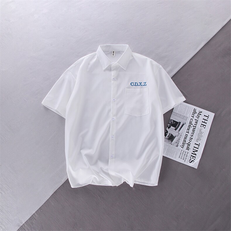 夏季短袖衬衫男宽松港风韩版百搭ins潮流半袖衬衣外套W957-P35,男装衬衫,星座512-2