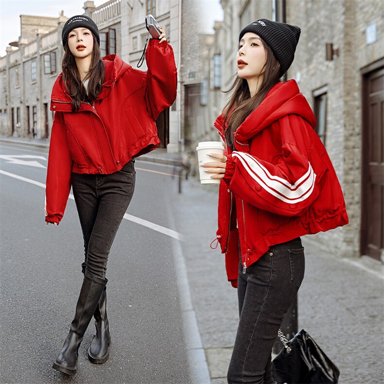 设计感时尚三条杠羽绒服女2023冬季新款洋气小个子休闲保暖厚外套,女装羽绒服,艾仟回(原伊仟回)