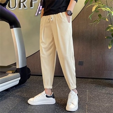 冰丝休闲裤男士夏季2024新款小脚九分春秋装薄款哈伦裤子K113，男装休闲裤，星座1116A-2（原606A-1）
