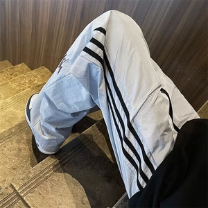 春秋男冲锋裤子美式速干条纹潮流ins宽松直筒休闲长裤K4501-P35图片