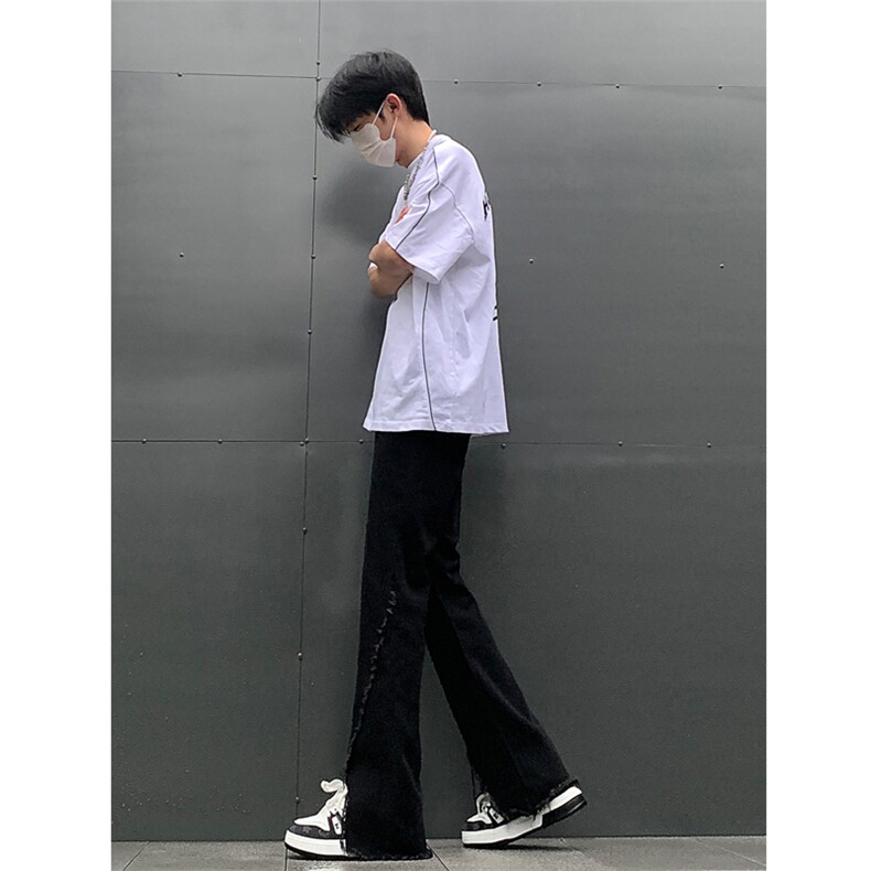 现货24春夏黄泥开叉毛边宽松牛仔裤设计感微喇休闲裤男K5803-P55,男装牛仔裤,星座205