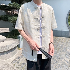 现货T恤复古风夏季新款宽松大码短袖衬衫A021-CS7098-P70，男装T恤，电商A021