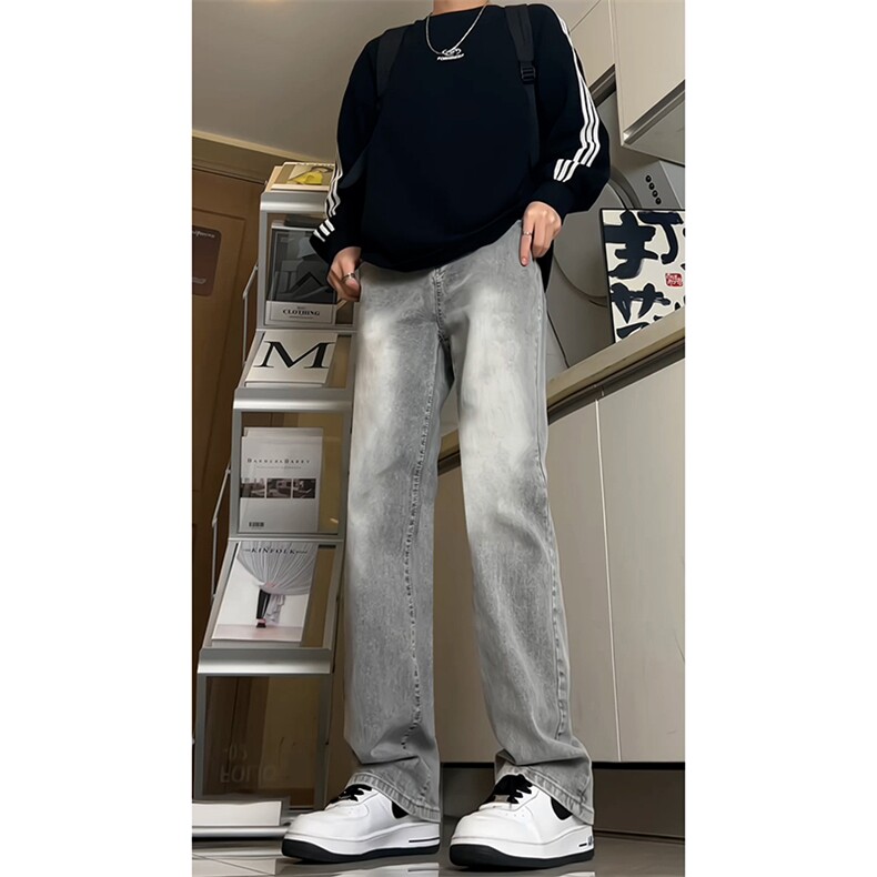 B221美式高街水泥灰弹力直筒牛仔裤LK24146-P60控79加绒P70控99,男装牛仔裤,电商B221